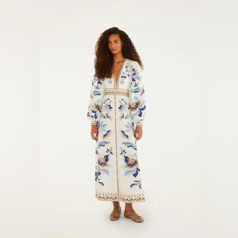 Farm rio Mystic blue lotus dreamscape off-white maxi dress